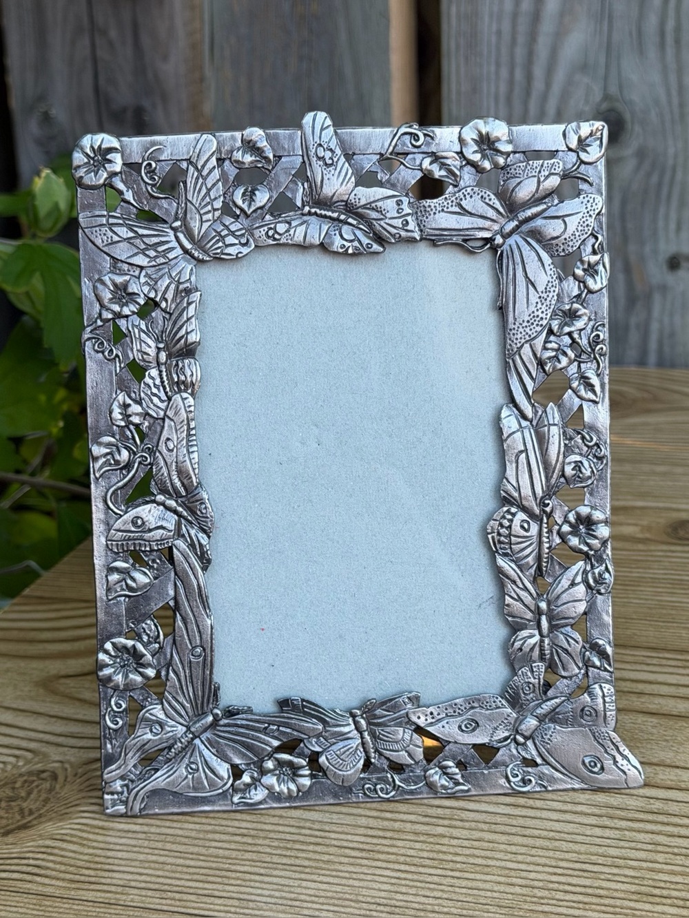 Ornate Pewter Butterfly Freestanding Tabletop Picture Frame